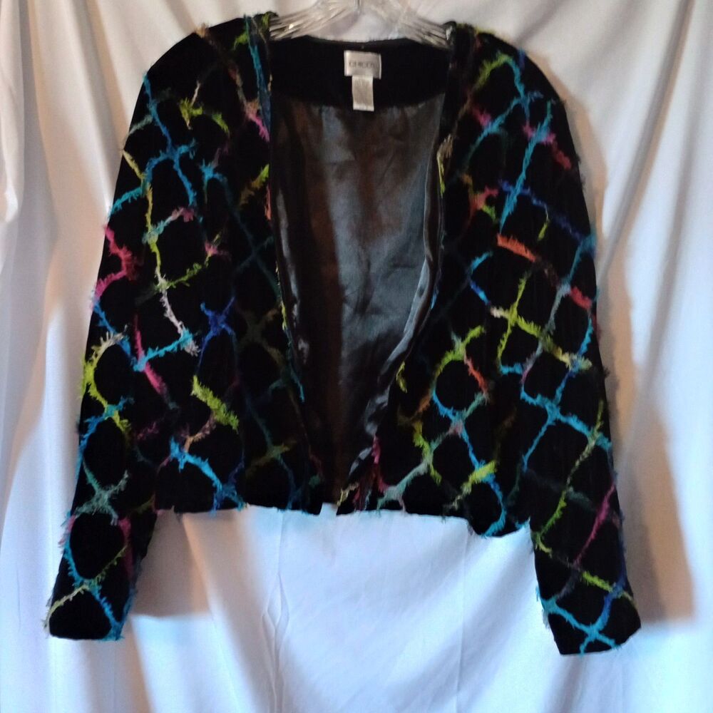 Chicos 2 Colorful Textured Velvet Bolero Crop Jacket Bofo Art to Wear Whimsy